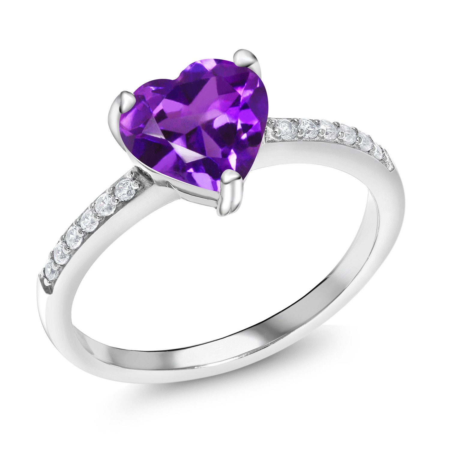 Heart Shape Purple Amethyst Sterling Silver Ring