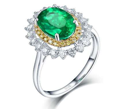 14Kt White Gold Genuine Emerald and Diamond Ring
