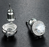 White Gold Rhodium plated Sim diamond and zircon stud earrings